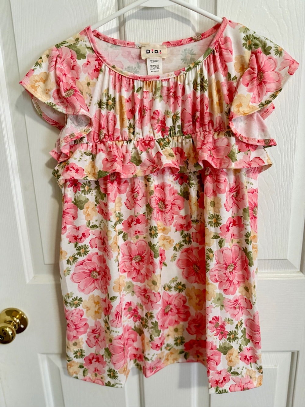 NWOT Bibi Pink Floral Ruffle Blouse